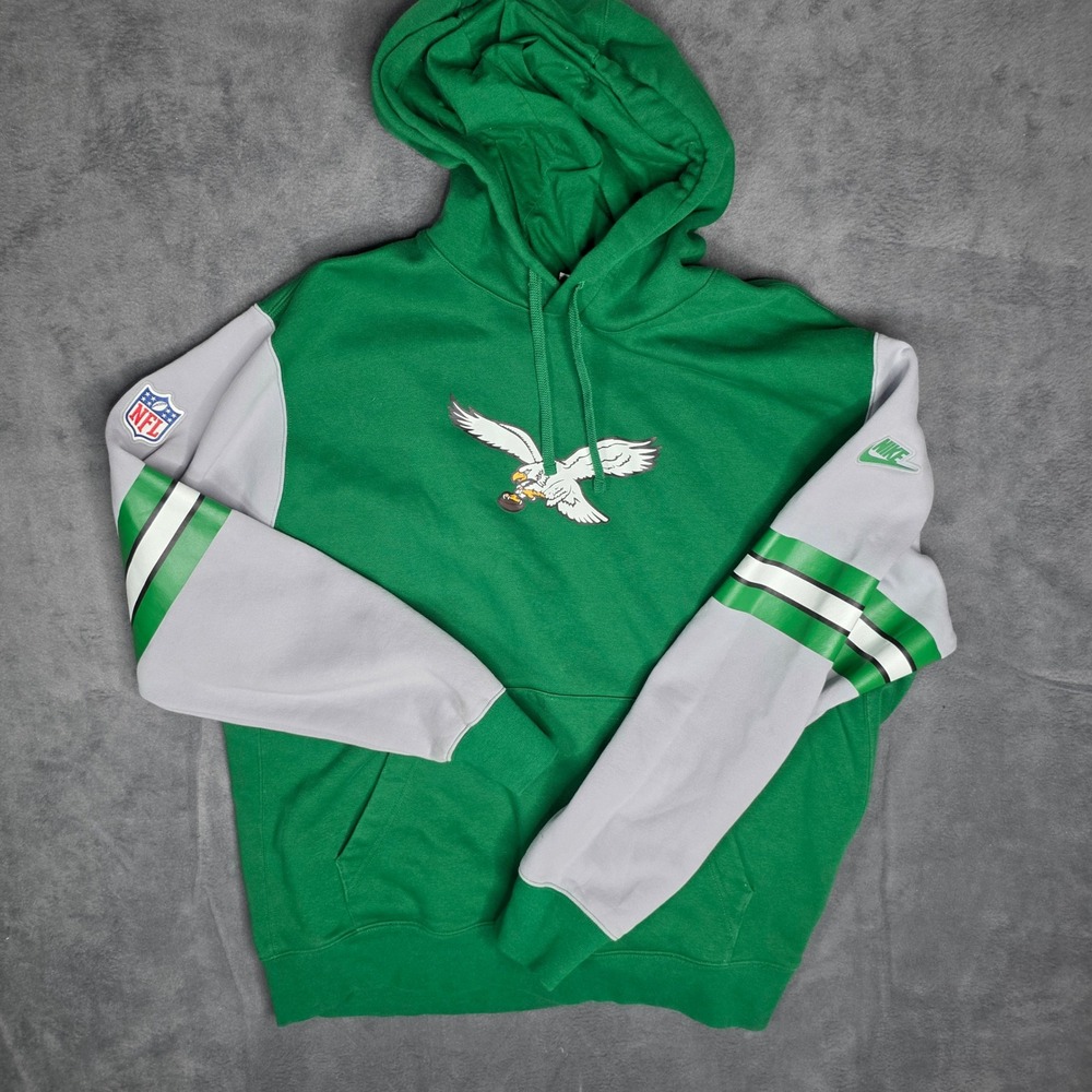 Nike NFL Philadelphia Eagles Hoodie Mens XL Kelly Green Throwback Logo Fleece